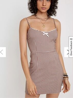 Urban Outfitters Brown & White Gingham Mini Dress